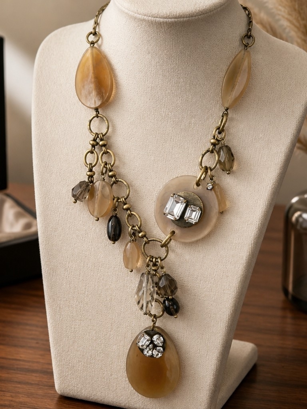 Silpada K&R "Wanderlust" Necklace (N72) | Brass, Horn, Smoky Quartz & Swarovski